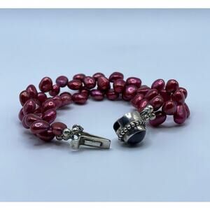 Vintage Sterling Silver & Garnet Beaded Bracelet - Dark Feminine